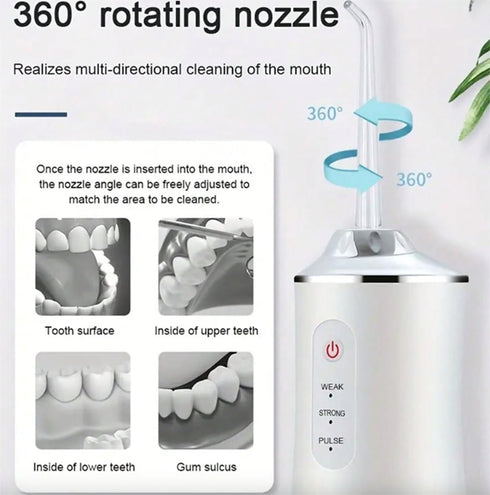 Dental Flosser Water Jet Oral Irrigator, Portable Rechargeable, Multiple Pressure Modes for Teeth and Braces