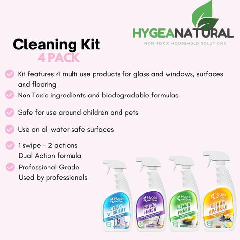 Ready to Use Cleaners - 4 Pack Non-Toxic Cleaning Products Starter Kit for Floor, All Purpose Surfaces, Degreaser, and