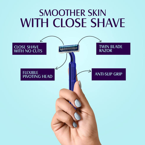 Mom & World ShaveRush Mellow Body Razor, 4 in 1 Stainless Steel Twin Blade with Aloe Vera Strip, Pack of 5