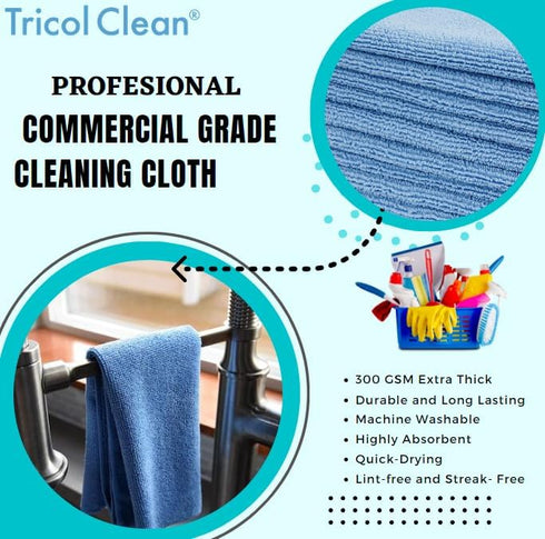 Microfiber Cleaning Cloth, Commercial Grade Extra Thick, 16in x 16in, 4 Color Mixed, Pack of 12