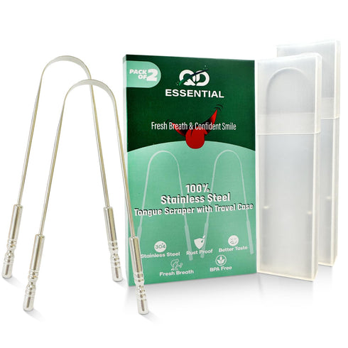 Stainless Steel Tongue Scraper for Adults with Travel Case, 2 Pack for Daily Hygiene and Bad Breath Reduction