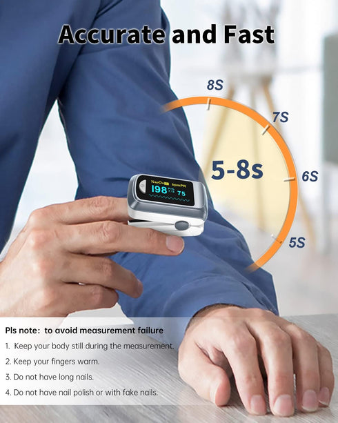 Fingertip Pulse Oximeter, Blood Oxygen Saturation Monitor, Heart Rate and Fast SpO2 Reading with OLED Screen and Lanyard