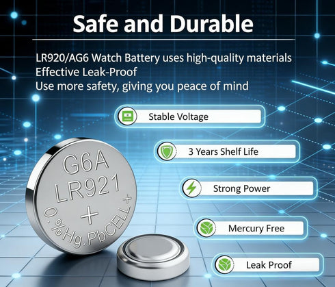 Soyasi 30-Pack AG6 1.5V 371, 370, SR920SW, LR920, LR921, SR927, 171, L921, LR69 Button Cell Batteries, Alkaline Type