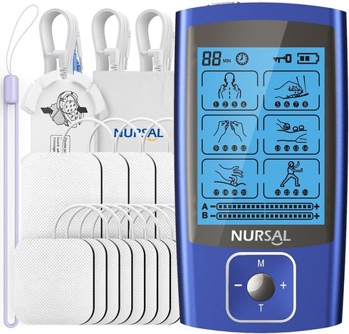 NURSAL TENS EMS Unit Muscle Stimulator for Pain Relief Therapy, Electric Dual Channel TENS Machine with 24 Modes, 12