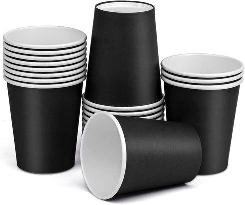 Paper Cups 8 oz, 25 Pack Disposable Coffee Cups for Hot or Cold Beverages, Party & Event Use - Black