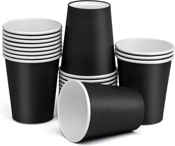 Paper Cups 8 oz, 25 Pack Disposable Coffee Cups for Hot or Cold Beverages, Party & Event Use - Black