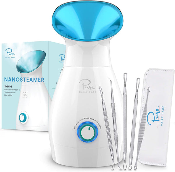 NanoSteamer Large 3-in-1 Nano Ionic Facial Steamer with Precise Temp Control - Spa Quality