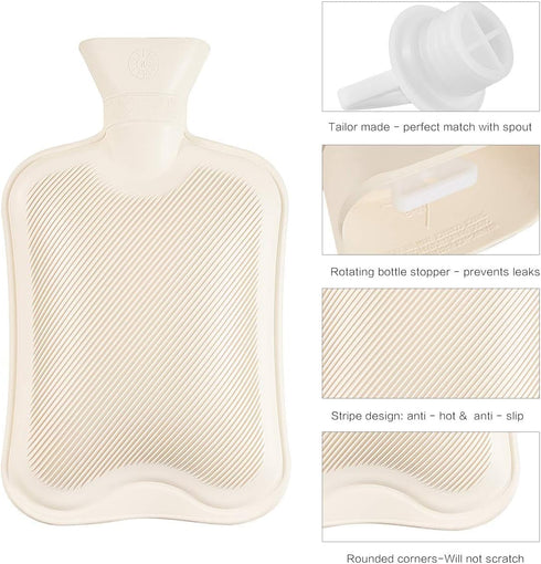 Hot Water Bag - 2 Liter Hot Water Bottle, Reusable Hot Cold Pack with Knit Cover for Pain Relief, Snowflake
