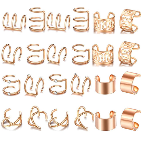 Rose Gold Hair Braids Dreadlock, 24 Pcs Non-Piercing Ear Clip Beard Beads for Women Men