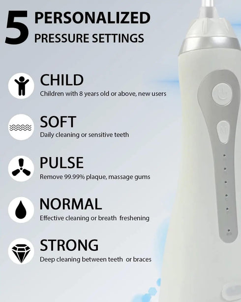 Waterproof Electric Water Flosser Teeth Pick, Portable Cordless Oral Irrigator, 300ML Rechargeable, IPX7, 8 Tips, 5