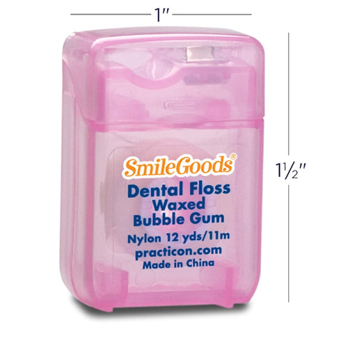 SmileGoods Waxed Dental Floss - 12 yds, Bulk Pack of 72, Bubble Gum Flavored