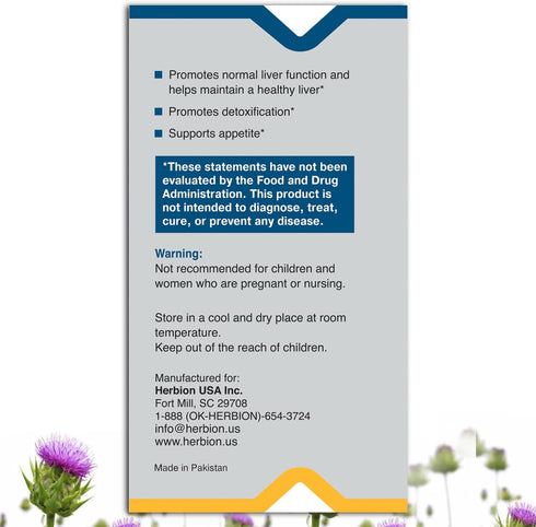 Herbion Naturals Liver Support Herbal Blend with Milk Thistle, 60 Vegicaps, Promotes Detoxification