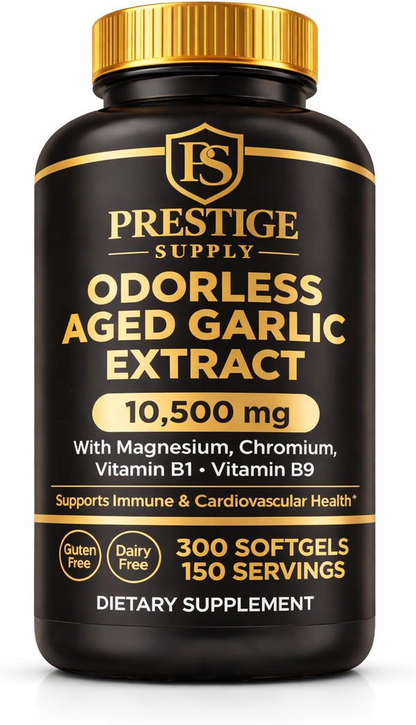 Prestige Supply 2026 Aged Garlic Extract, Odorless Garlic Supplements with Magnesium, Chromium, B1 &