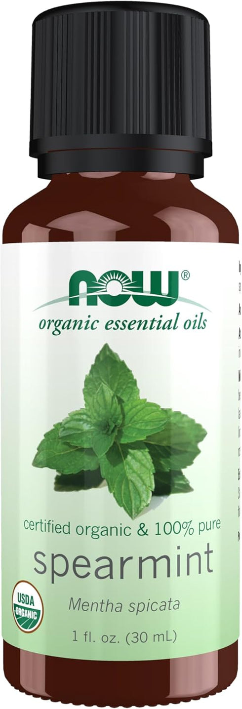 NOW Essential Oils, Organic Spearmint Oil, 100% Pure, Vegan, Child Resistant Cap, 1-Ounce, Stimulating Aromatherapy