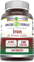 Amazing Formulas Iron as Ferrous Sulfate Supplement, 65 Mg, 240 Tablets, Non-GMO
