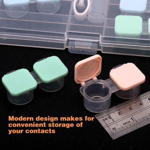 6 Pack Portable Flip Top Contact Lens Case Holder with Remover Tool Tweezers and Solution Bottle
