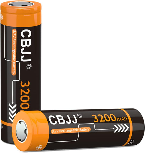 3.7 Volt Rechargeable Batteries 3200mAh for Flashlights, Headlamps, Doorbells, RC Cars (2 Pack Flat Top)