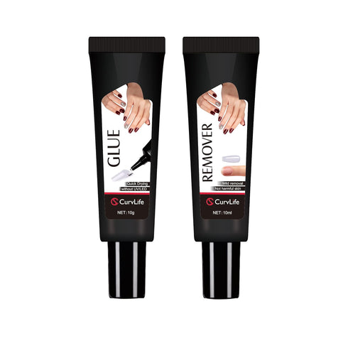 Quick Drying 10g Semi Solid Nail Glue with 10ml Remover for Press On Nails Tips, No UV Lamp Needed