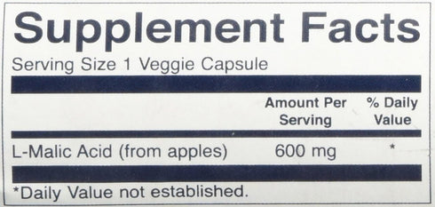 Swanson Malic Acid Natural Supplement, 100 Veggie Capsules, 600mg Each