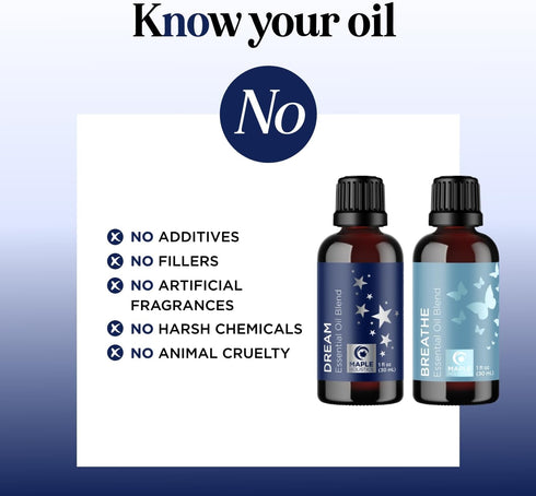 Aromatherapy Essential Oil Blends for Diffusers, Dream & Breathe Essential Oil Set, 1 Fl Oz Each