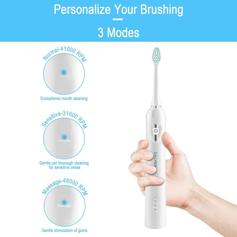 Sonic Rechargeable Electric Toothbrush for Adults & Kids, 48,000VPM, 4 Replacement Brush Heads, White