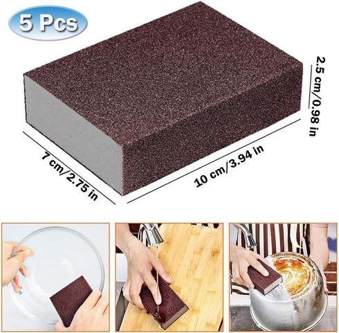 AKOAK 5 Pcs Emery Sponge | Sand Abrasive Brush for Polishing Furniture and Cleaning Pots and Pans