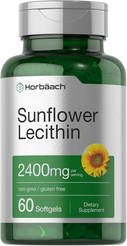 Horbaach Sunflower Lecithin 2400mg | 60 Softgel Capsules | Naturally Occurring Phospholipids, Non-GMO