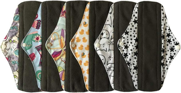 Sigzagor MUMBABY 6 Pieces 25.4cm (10 inch) Regular Charcoal Bamboo Mama Cloth/Menstrual Pads/Reusable