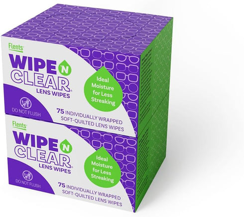 Flents Wipe'N Clear Lens Wipes, Anti Streak Fast Drying, White, 150 Count, Made in the USA