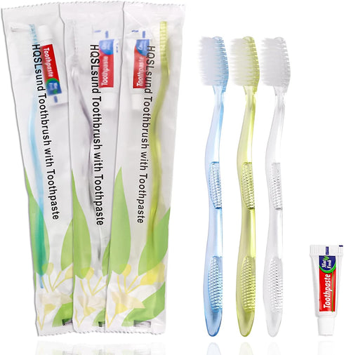 Disposable Toothbrushes Individually Wrapped with Toothpaste, Travel Toothbrush Set for Adults Kids, 30 Pack, 3 Colors
