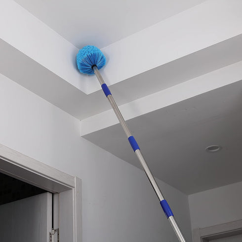 Cobweb Duster with Extension Pole, Medium Stiff Bristles Head & 6-Feet Stainless Steel Pole for Indoor Outdoor Cleaning