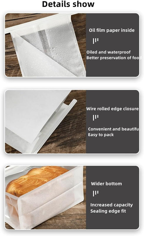 XZJMY 50Pcs Packaging 5.1"x3.9"x11") Bakery Bags,Paper Bread Bags with Clear Front Windo, Tin Tie Tab Lock Kraft Tin