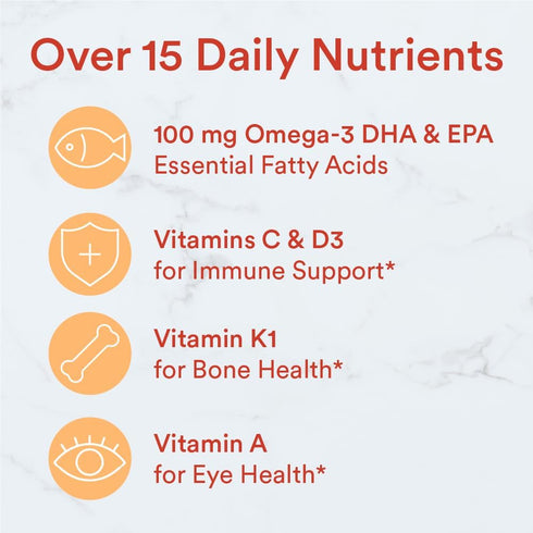 SmartyPants Kids Multivitamin Gummies: Omega 3 Fish Oil, Vitamin D3, C, B12, B6, A, K & Zinc, 120 Count