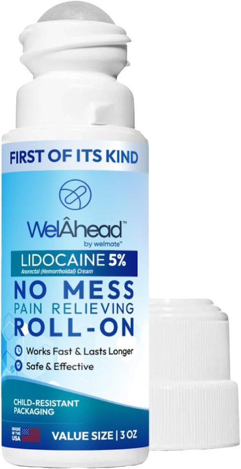 WelAhead 5% Lidocaine Roll On | Maximum Strength Topical Pain Relief with Aloe Vera | Fast Acting | No Mess Applicator