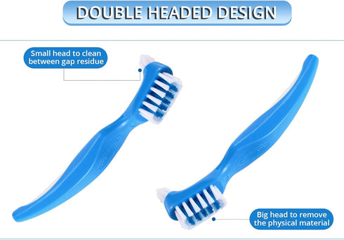 Lit-Pack 2 Pack (1 1hard Denture Clean Toothbrush for Denture Care Tool w/Multi Layered Ordinary or Hard Bristles Dual