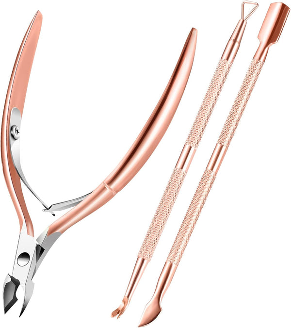 XUNXMAS Cuticle Trimmer and Remover with Pusher - Professional Stainless Steel Durable Pedicure Manicure Tools in Rose
