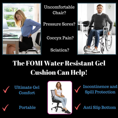 15 17 FOMI Water Resistant All Gel Orthopedic Seat Cushion | x | Incontinence and Spill Protection | Comfortable Pad