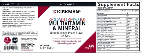 Kirkman Children's Chewable Multivitamin & Mineral, 120 Tablets, Potent Broad-Spectrum Supplement, Natural Mango Peach