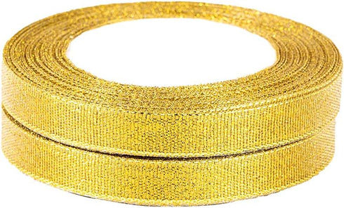 Molshine 50yard(2rolls) Golden Organza Ribbons Shimmer Sheer Thin Glitter Ribbon for DIY,Crafts,Gift Wrapping,Christmas Decorative Width: 13mm(1/2inch) by molshine
