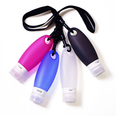 Portable Silicone Squeezable Bottles, Refillable Cosmetic Gym Containers, TSA Approved Tube Set, 3.3 oz, Pack of 4