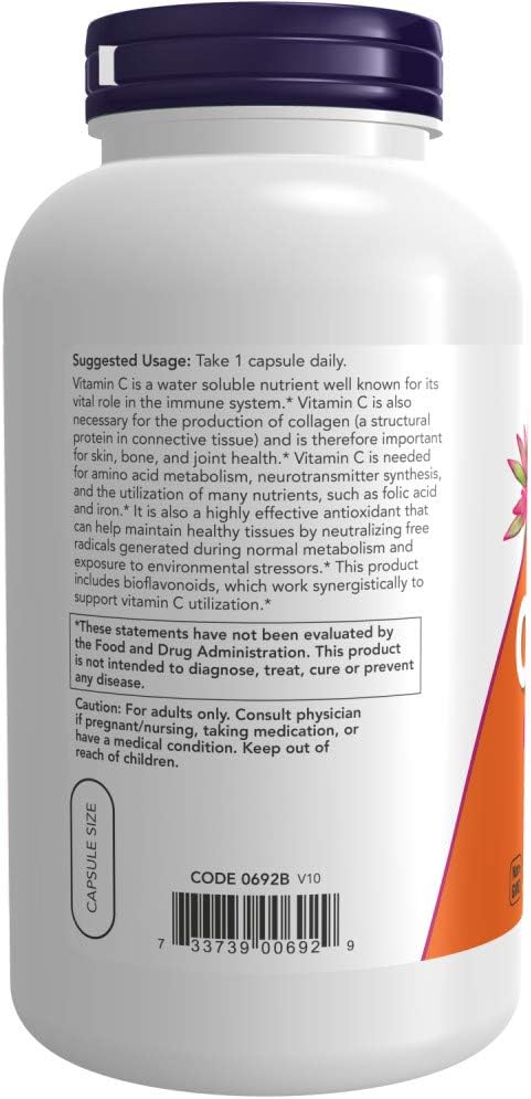 Now Foods C 1000, 250 Capsules - Vitamin C Supplement for Immune Support