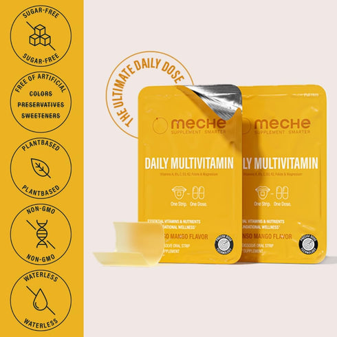 Meche Multivitamin Rapid Release Strips | Vitamins A, C, D, B6, B12, Magnesium, Biotin, Folic Acid Oral Strip Supplements | Beauty, Energy, Immune Support | Sugar Free, Gluten-Free, Non-GMO | (30 ct)