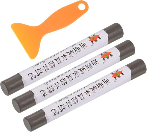 Wax Filler Stick, 3pcs Wooden Repair Wood Wax Fill Sticks with Spatula for Furniture Touch Up Kit (Ash Grey)