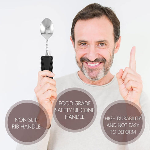 SOLUSTRE 3pcs Adaptive Utensils, Easy Grip Silverware Built Up Bendable Fork, Teaspoon, Tablespoon for Elderly,