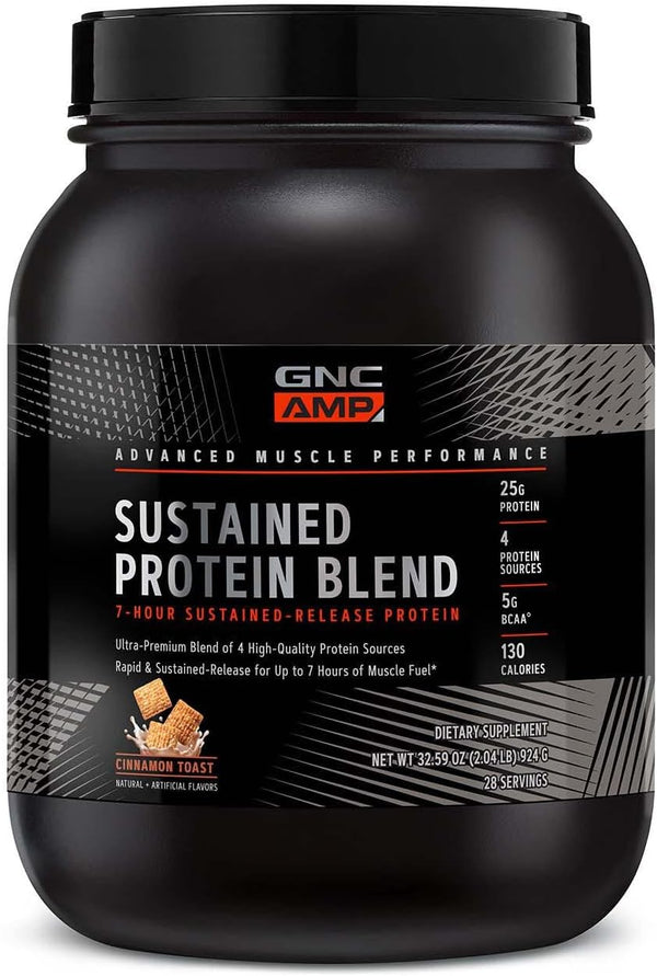 GNC AMP Sustained Protein Blend - 28 Servings, Gluten Free, Cinnamon Toast