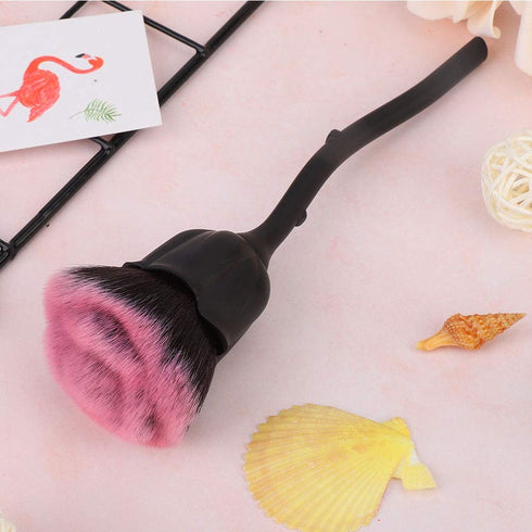 Rose Shaped Nail Dust Brush, Long Handle Nail Powder Brush for Makeup & Manicure Dust Remover Brush for Clean (Black +