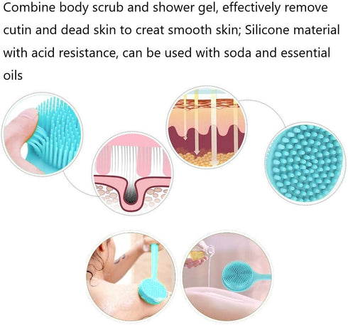 Silicone Body Scrubber, Long Handle Back Scrubber for Shower, Body Exfoliator Shower Brush