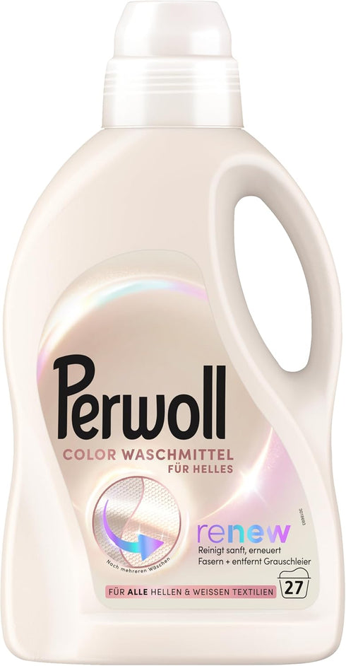 Perwoll (1x 27 Renew Color for Light & White Clothes Detergent Wash Loads) Mild Detergent Gently Cleanses and Revives