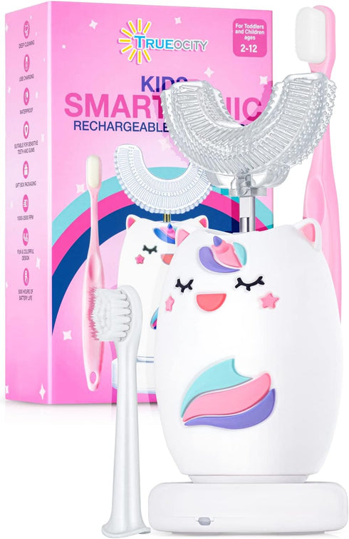 Kids Toothbrushes U Shape, Automatic Toothbrush, Toddler U Shaped, Rechargeable Electric Brush Age 2+, Unicorn