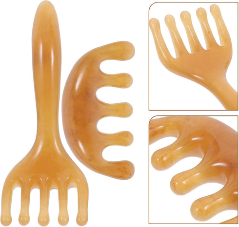 Set 2 minkissy Amber Scalp Massager Pieces Manual Five-Claw and Wide-Tooth Scraping Combs for Facial Massage, Head Spa